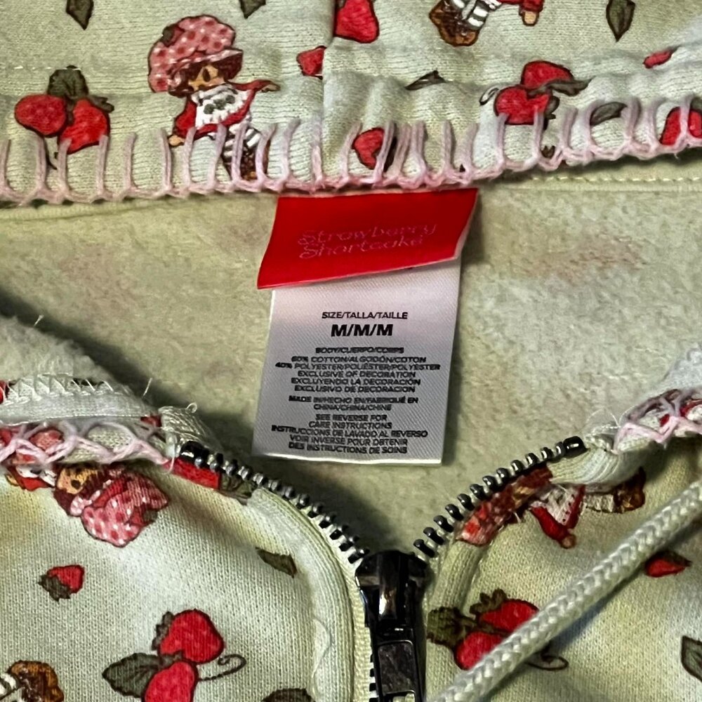 Strawberry Shortcake Cropped Full Zip Hoodie Light Green Size M - Picture 4 of 13
